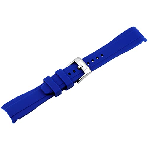 YISIWERA Premium Crafter Silicone Universal Curved Ends Blue Rubber 22mm Watch Band Strap Bracelet Brushed Stainless Steel Pin Buckle For Men Women