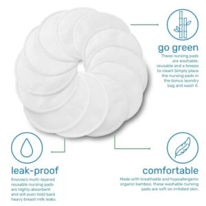 Enovoe Organic Bamboo Breastfeeding Pads (12 Pack) with Laundry Bag - Reusable Nipple Pads for Breastfeeding are Super Soft, Machine Washable and Hypoallergenic - Nursing Pads Disposable - White