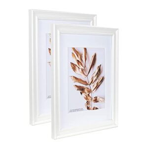 Hogaryo 11x14 Picture Frames White, Display Picture 8x10 with Mat, 2 Set Photo Frames for Wall Mounting Home Decor