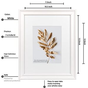 Hogaryo 11x14 Picture Frames White, Display Picture 8x10 with Mat, 2 Set Photo Frames for Wall Mounting Home Decor