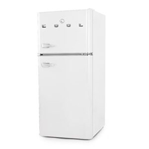 commercial cool ccrrd45hw 4.5 cu. ft true freezer, vintage style, retro fridge with 2 slide-out glass shelves, white refrigerator