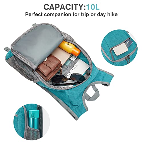 G4Free 10L/15L Hiking Backpack Lightweight Packable Hiking Daypack Small Travel Outdoor Foldable Shoulder Bag(Teal Blue)