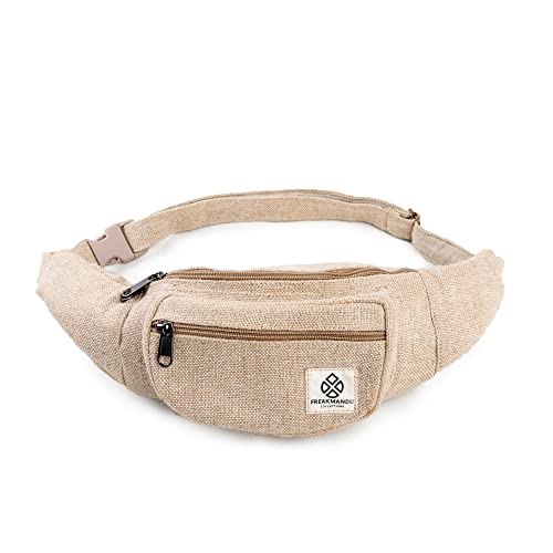 Freakmandu Eco-Friendly Boho Hippie Style Hemp Fanny Pack White Hip Waist Bag for Hiking Running Jogging (Nirvana)