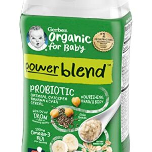 Gerber Organic for Baby Power Blend Probiotic Cereal, Oatmeal Chickpea Banana & Chia Cereal, Organic & Non-GMO Baby Cereal, 8-Ounce Canister (Pack of 3)