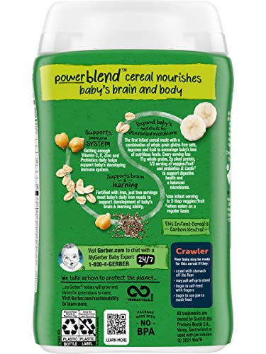 Gerber Organic for Baby Power Blend Probiotic Cereal, Oatmeal Chickpea Banana & Chia Cereal, Organic & Non-GMO Baby Cereal, 8-Ounce Canister (Pack of 3)