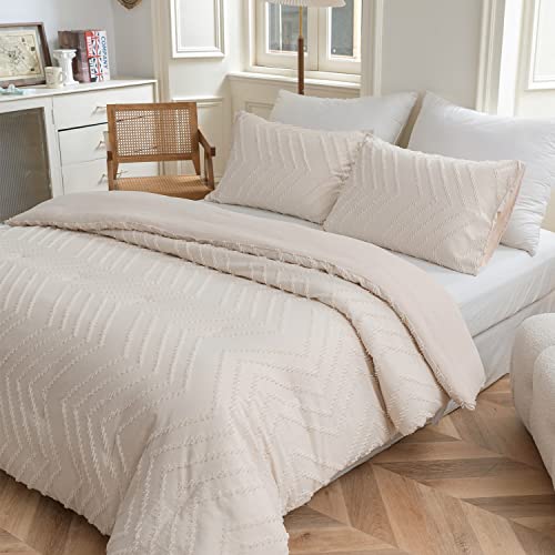 SLEEPBELLA King Comforter Set, Cream Farmhouse Bedding Comforter, Vertical Tufted Design,King Bed Set Lightweight and Fluffy (King,104" W x 90" L, 3 Pieces)