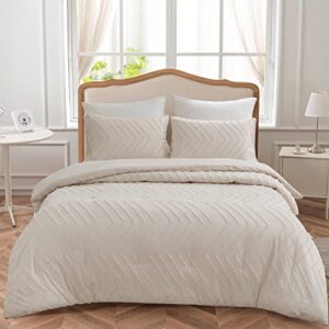 SLEEPBELLA King Comforter Set, Cream Farmhouse Bedding Comforter, Vertical Tufted Design,King Bed Set Lightweight and Fluffy (King,104" W x 90" L, 3 Pieces)