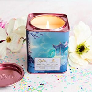 Disney Princess Home Collection Mulan 11-Ounce Scented Tea Tin Candle with Magnolia Blossom Fragrance | 28-Hour Burn Time | Home Decor Housewarming Essentials, Cute Gifts and Collectibles