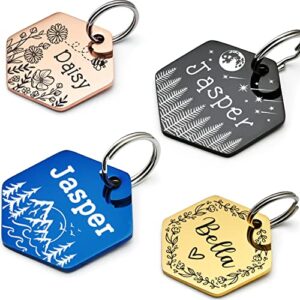 custom dog tags, funny double sided deep engraved stainless steel pet id tags for dogs, cat & dog collar charm, lightweight sturdy cute cat id tags, personalized dog name tags (hexagon)