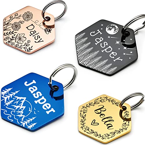 Custom Dog Tags, Funny Double Sided Deep Engraved Stainless Steel Pet Id Tags for Dogs, Cat & Dog Collar Charm, Lightweight Sturdy Cute Cat Id Tags, Personalized Dog Name Tags (Hexagon)