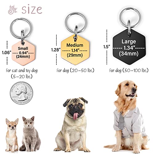 Custom Dog Tags, Funny Double Sided Deep Engraved Stainless Steel Pet Id Tags for Dogs, Cat & Dog Collar Charm, Lightweight Sturdy Cute Cat Id Tags, Personalized Dog Name Tags (Hexagon)
