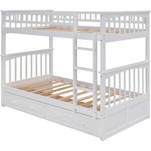 ATH-S Bunk Beds Full Over Full with Drawers, Solid Wood Full Bunk Beds with Ladder for Boys Girls Teens Adults, Gray (Color : Twin White)