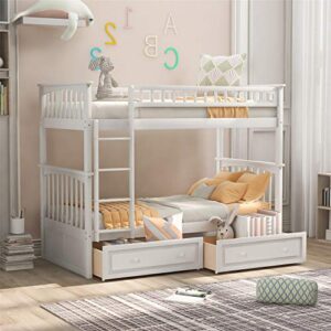 ath-s bunk beds full over full with drawers, solid wood full bunk beds with ladder for boys girls teens adults, gray (color : twin white)