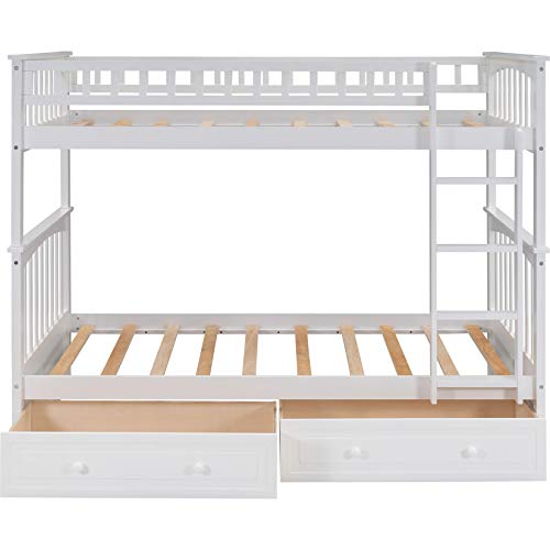 ATH-S Bunk Beds Full Over Full with Drawers, Solid Wood Full Bunk Beds with Ladder for Boys Girls Teens Adults, Gray (Color : Twin White)