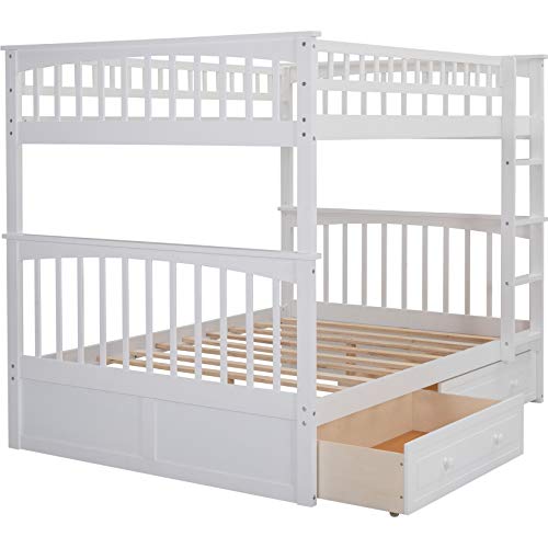 ATH-S Bunk Beds Full Over Full with Drawers, Solid Wood Full Bunk Beds with Ladder for Boys Girls Teens Adults, Gray (Color : Twin White)