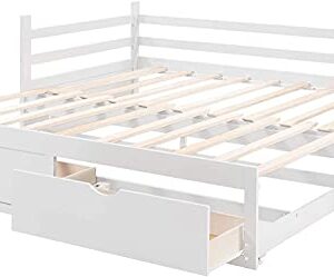 ATH-S Extendable Bunk Bed with Trundle, Wooden Twin Over Twin/Full/King Bunk Bed, Convert Bunk Bed with Storage Drawers (Color : White)