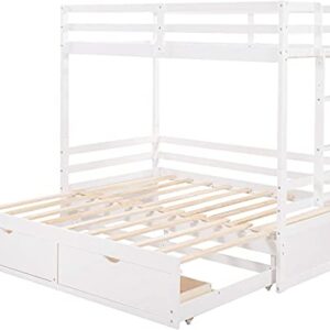 ATH-S Extendable Bunk Bed with Trundle, Wooden Twin Over Twin/Full/King Bunk Bed, Convert Bunk Bed with Storage Drawers (Color : White)