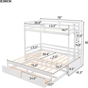 ATH-S Extendable Bunk Bed with Trundle, Wooden Twin Over Twin/Full/King Bunk Bed, Convert Bunk Bed with Storage Drawers (Color : White)