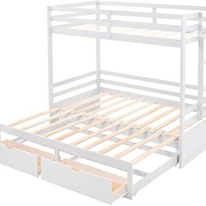 ATH-S Extendable Bunk Bed with Trundle, Wooden Twin Over Twin/Full/King Bunk Bed, Convert Bunk Bed with Storage Drawers (Color : White)