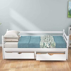 ATH-S Extendable Bunk Bed with Trundle, Wooden Twin Over Twin/Full/King Bunk Bed, Convert Bunk Bed with Storage Drawers (Color : White)