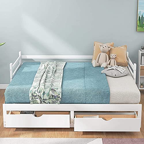 ATH-S Extendable Bunk Bed with Trundle, Wooden Twin Over Twin/Full/King Bunk Bed, Convert Bunk Bed with Storage Drawers (Color : White)