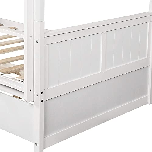 ATH-S Full Over Full Bunk Bed with Trundle, Solid Wood Bunk Beds with Full-Length Safety Guard Rail and Ladder, Can be Separated to 2 Full Size Platform Beds, for, Teens and Adults (Espresso, New)