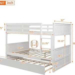 ATH-S Full Over Full Bunk Bed with Trundle, Solid Wood Bunk Beds with Full-Length Safety Guard Rail and Ladder, Can be Separated to 2 Full Size Platform Beds, for, Teens and Adults (Espresso, New)