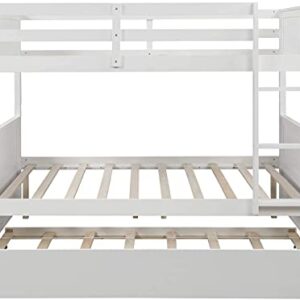 ATH-S Full Over Full Bunk Bed with Trundle, Solid Wood Bunk Beds with Full-Length Safety Guard Rail and Ladder, Can be Separated to 2 Full Size Platform Beds, for, Teens and Adults (Espresso, New)