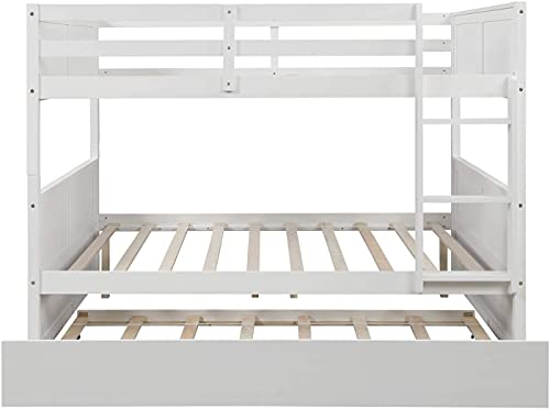 ATH-S Full Over Full Bunk Bed with Trundle, Solid Wood Bunk Beds with Full-Length Safety Guard Rail and Ladder, Can be Separated to 2 Full Size Platform Beds, for, Teens and Adults (Espresso, New)