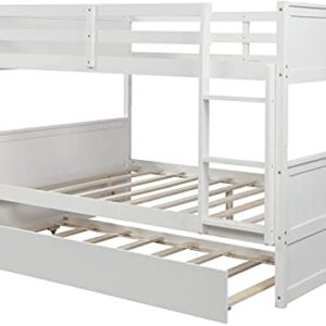 ATH-S Full Over Full Bunk Bed with Trundle, Solid Wood Bunk Beds with Full-Length Safety Guard Rail and Ladder, Can be Separated to 2 Full Size Platform Beds, for, Teens and Adults (Espresso, New)