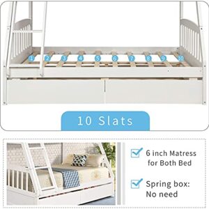 ATH-S Twin Over Twin Bunk Bed for Boys Girls Teens Adults, Solid Wood Bunk Bed Frame with Trundle and Drawers, No Box Spring Needed, White (Color : White with Drawers, Size : Twin Over Full)