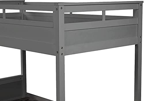 ATH-S Twin Over Twin Bunk Bed, Bunk Bed Frame with Storage Drawers, Wooden Twin bunk Bed with Safety Rail Ladder, Grey (Color : Grey with Trundle, Size : Full Over Full)