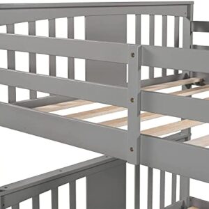 ATH-S Twin Over Twin Bunk Bed with Trundle, Solid Wood Bunk Beds for (White) (Color : Grey, Size : Full Over Full)