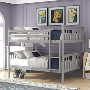 ath-s twin over twin bunk bed with trundle, solid wood bunk beds for (white) (color : grey, size : full over full)