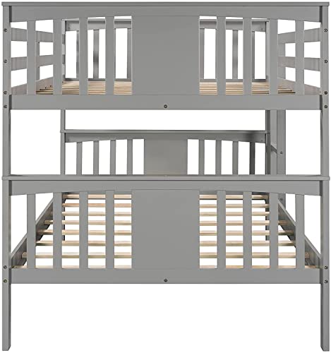 ATH-S Twin Over Twin Bunk Bed with Trundle, Solid Wood Bunk Beds for (White) (Color : Grey, Size : Full Over Full)