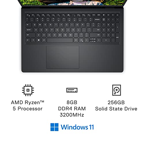 Dell Inspiron 15 3525 Lightweight Student Laptop - 15.6 inch FHD (1920 x 1080) 120Hz Display, AMD Ryzen 5 5625U, 8GB DDR4 RAM, 256GB SSD, AMD Radeon Graphics, USB-C, HDMI, Windows 11 Home - Black