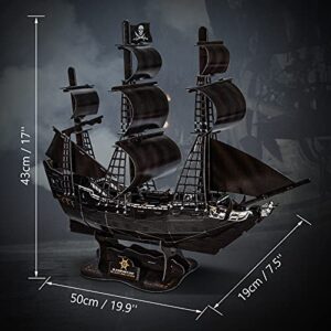 Fanbusa 3D LED Puzzle Ship Model Kits for Adults Kids to Build, Ship Building Kits Desk Decoration Sailboat, Large Model Pirate Ship Kits Watercraft Family Puzzle for Men Women Gifts