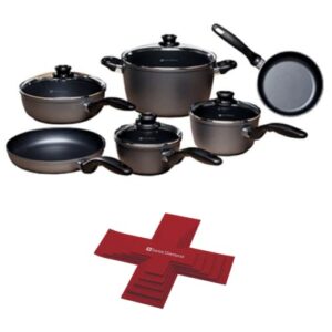 swiss diamond nonstick pots and pans set, 10 piece ultimate kitchen kit and felt pan protector set