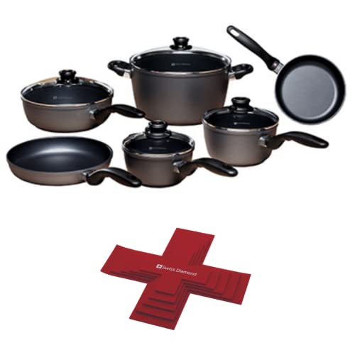 Swiss Diamond Nonstick Pots and Pans Set, 10 Piece Ultimate Kitchen Kit and Felt Pan Protector Set