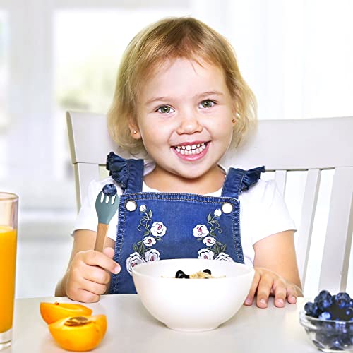 R HORSE 6Pcs Silicone Baby Forks and Spoon Set with Beech Handle Blue Silicone Baby Feeding Set BPA-Free Baby Training Utensils Set Soft Tip Infant Spoons for Toddlers Boy Girl