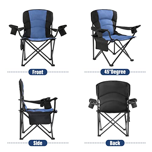 Oversized Folding Camping Chair Outdoor, Heavy Duty Foldable Lawn chair for Adults Support 440lbs, Collapsible Large Padded Camp Chair with Cup Holder&Carry Bag for Fishing Outside Sports Picnic(Navy)