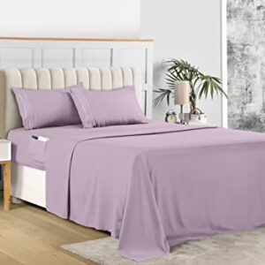Utopia Bedding Queen Sheet Set – Soft Microfiber 4 Piece Luxury Bed Sheets with Deep Pockets - Embroidered Pillow Cases - Side Storage Pocket Fitted Sheet - Flat Sheet (Lavender)