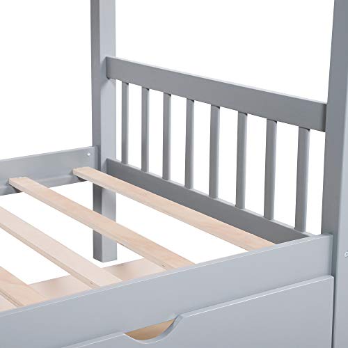 ATH-S Wood Triple Bunk Bed Full Over Twin &Twin Bunk Beds for 3, Wooden Triple Beds Frame with Drawers and Guardrails for Teens, Adults, No Box Spring Needed (White/Grey) (Color : Gray)