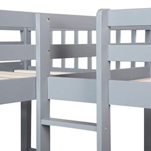 ATH-S Wood Triple Bunk Bed Full Over Twin &Twin Bunk Beds for 3, Wooden Triple Beds Frame with Drawers and Guardrails for Teens, Adults, No Box Spring Needed (White/Grey) (Color : Gray)