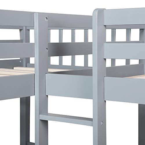 ATH-S Wood Triple Bunk Bed Full Over Twin &Twin Bunk Beds for 3, Wooden Triple Beds Frame with Drawers and Guardrails for Teens, Adults, No Box Spring Needed (White/Grey) (Color : Gray)