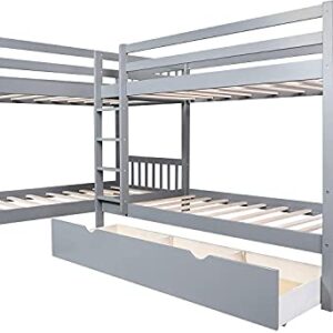 ATH-S Wood Triple Bunk Bed Full Over Twin &Twin Bunk Beds for 3, Wooden Triple Beds Frame with Drawers and Guardrails for Teens, Adults, No Box Spring Needed (White/Grey) (Color : Gray)