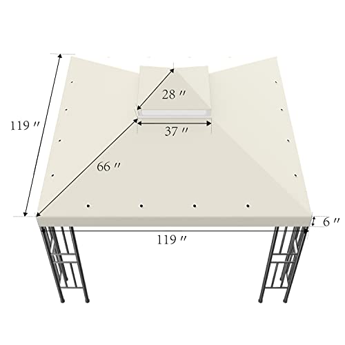 Sumfaller 10x10 FT Gazebo Replacement Canopy Top Cover Double Tiered Canopy Top Cover for Patio Garden Outdoor BBQ Roof Cover Grill Shelter (Beige)