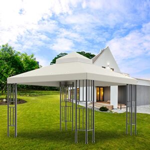 Sumfaller 10x10 FT Gazebo Replacement Canopy Top Cover Double Tiered Canopy Top Cover for Patio Garden Outdoor BBQ Roof Cover Grill Shelter (Beige)