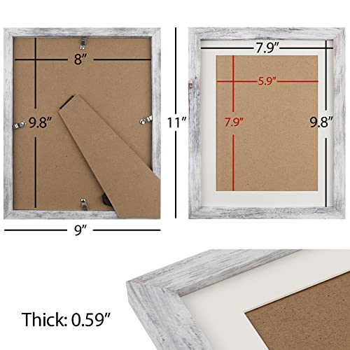 AEVETE 8x10 Picture Frame White Distressed Display Photos 6x8 with Mat or 8x10 without Mat for Wall Tabletop