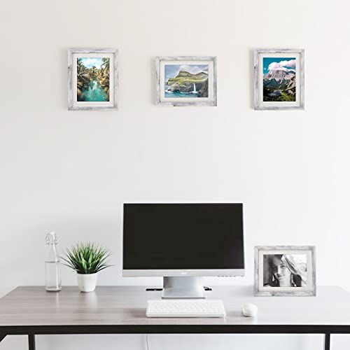 AEVETE 8x10 Picture Frame White Distressed Display Photos 6x8 with Mat or 8x10 without Mat for Wall Tabletop